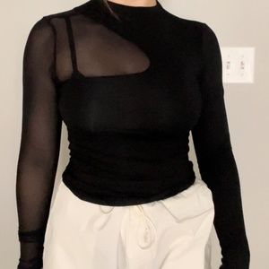 Black Half Mesh Long Sleeve